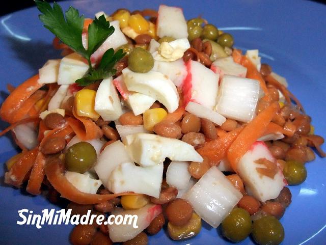 ensalada de lentejas con palitos surimi